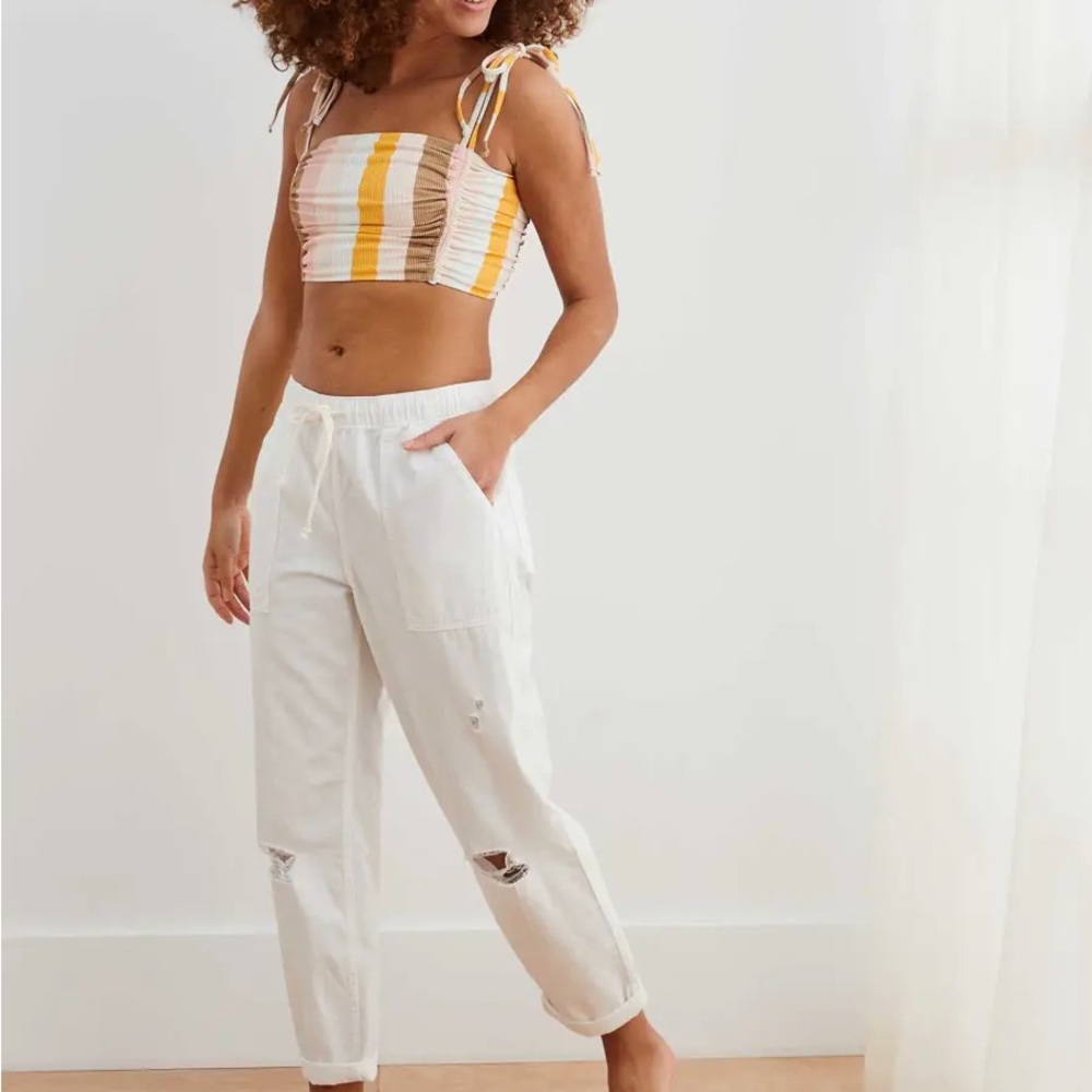 Aerie White Denim Distressed Pants